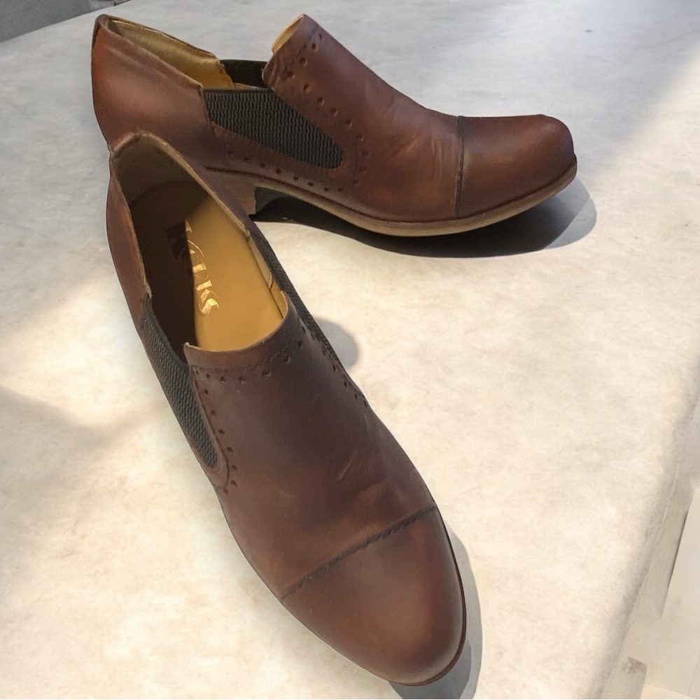 Korks by Kork-Ease Gertrude‎ Distressed Brown Leather Cap Toe Slip-On Bootie